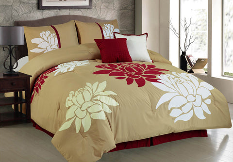 6 pc Luxury Comforter set with Flower Embroidery Details, Blue and Green Hues