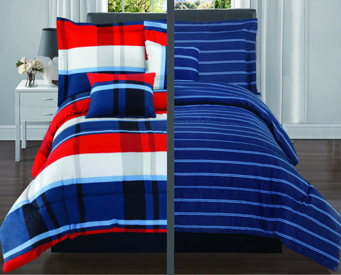 10 pc Reversible Dark Blue and Red Horizontal Line Design