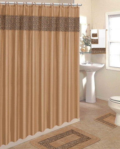 18 pc Animal Print Shower Curtain and Bath Mat set