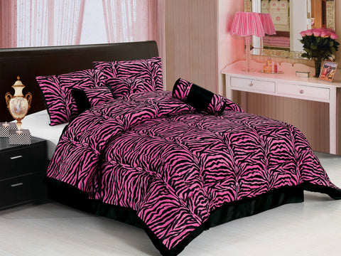 7 pc Micro Fur Black Zebra Design Comforter Set