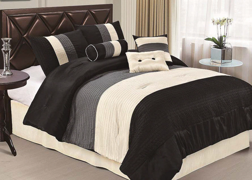 7 pc Modern Grey and Black Comforter Set