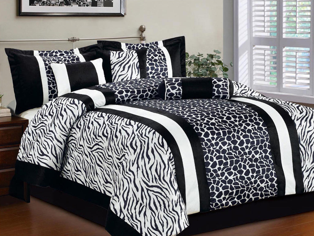 7 pc Luxurious Black and White Animal Print Comforter Set