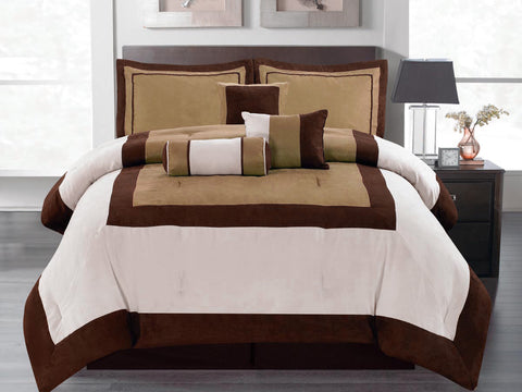 7 pc Modern Design Comforter Set, Color Coffee