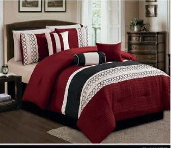 7 pc Burgudy Modern Comforter Set with Embroidery Details