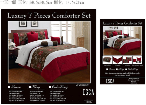 7 pc Burgundy Deluxe Comforter Set with Floral Design