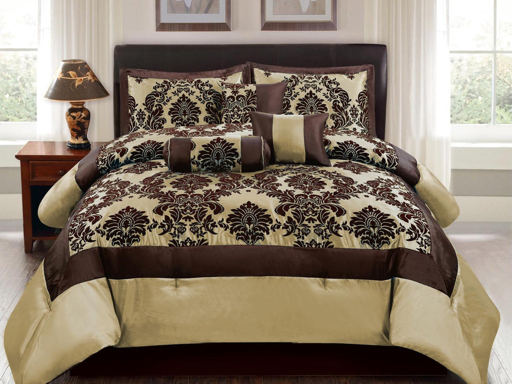 7 pc Damask Design Coffee Comforter Set