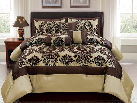 7 pc Damask Design Coffee Comforter Set