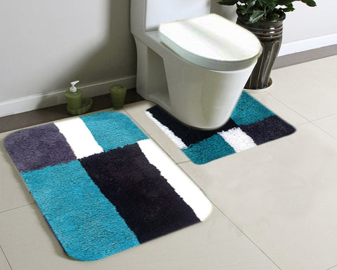 2pc Checkered Bath Mat and Contour Rug Set