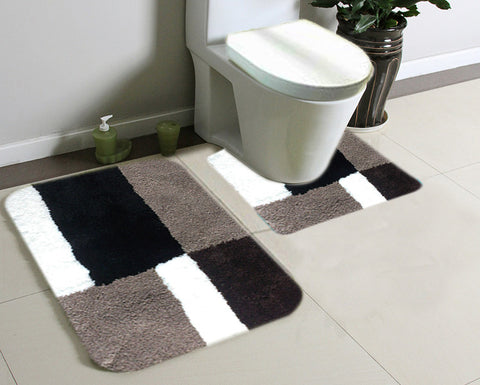 2pc Checkered Bath Mat and Contour Rug Set