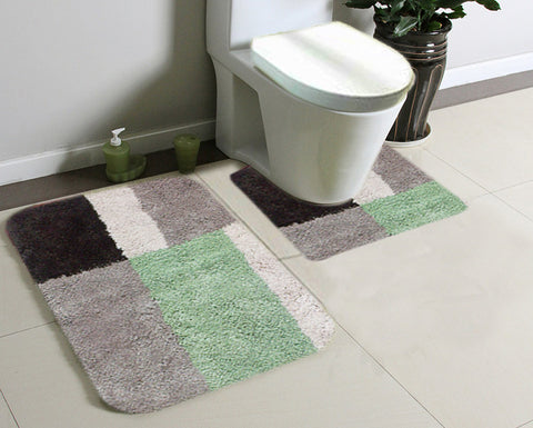 2pc Checkered Bath Mat and Contour Rug Set