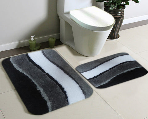 2pc Checkered Bath Mat and Contour Rug Set