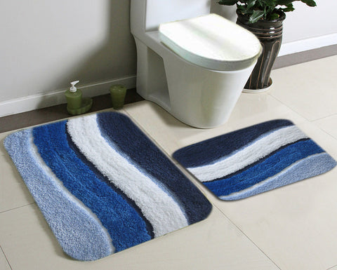 2pc Checkered Bath Mat and Contour Rug Set