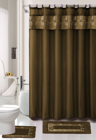 4 pc Beverly Bath Curtain Set, Color Chocolate