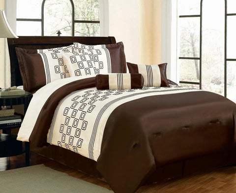 7 pc Luxury Burgundy Comforter Set with Geometric Design