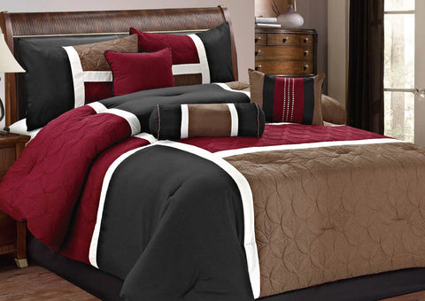 7 pc Color Brick and Ivory Luxury Patchwork Quilted Comforter Set