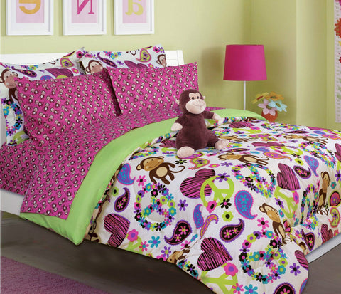 6 pc Kid's Monkey Print Comforter Set with Toy