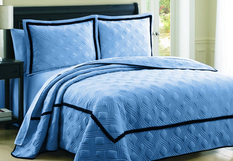 3 pc Modern Blue Quilt Set With Abstract Pattern Design