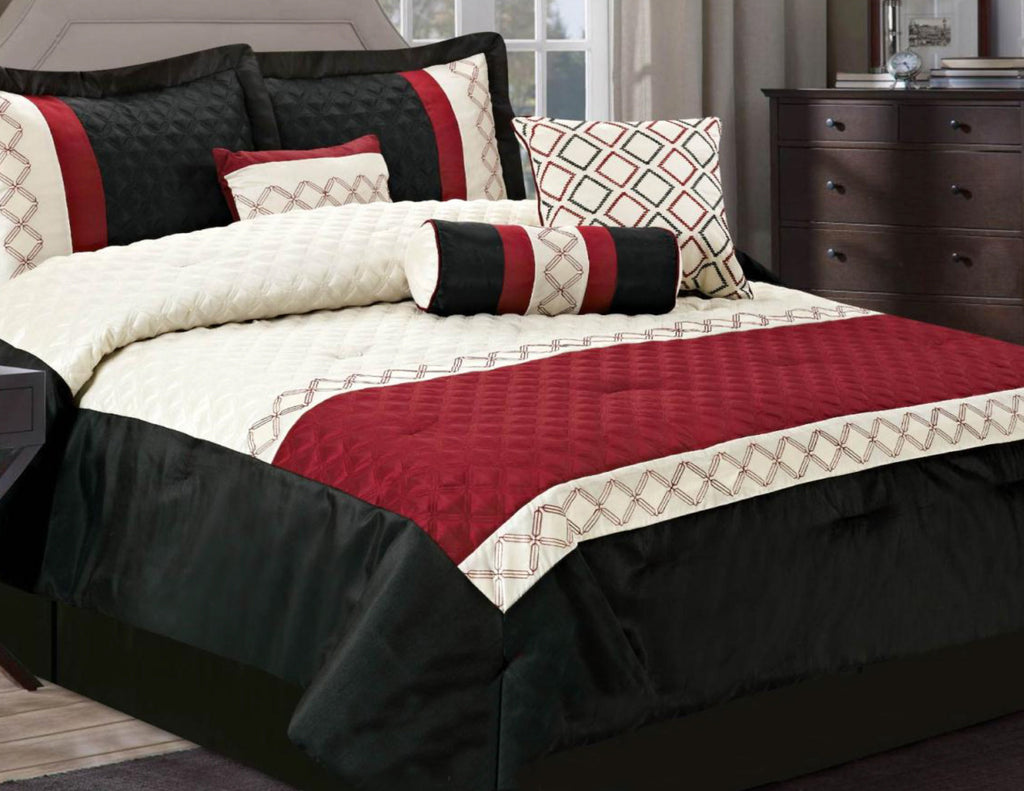 7 pc Diamond Design Comforter Set, Color Burgundy