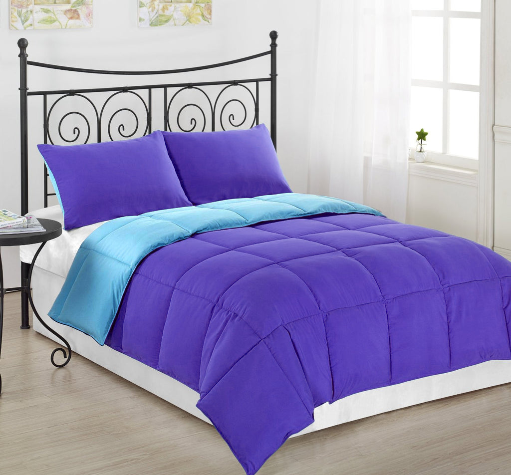 3 pc Reversible Light Purple and Aqua Blue Alternative Down Comforter