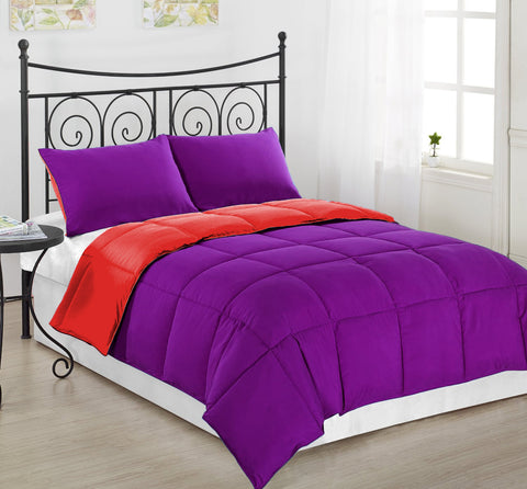 3 pc Reversible Purple and Red Alternative Down Comforter