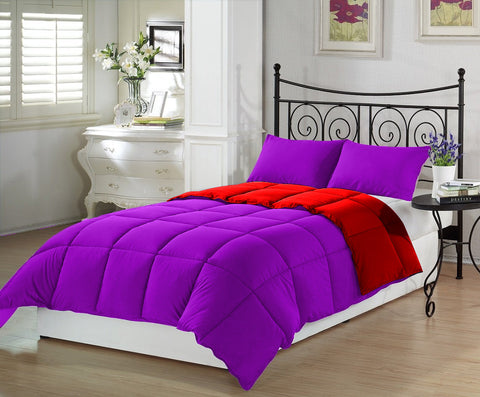 3 pc Reversible Purple and Red Alternative Down Comforter