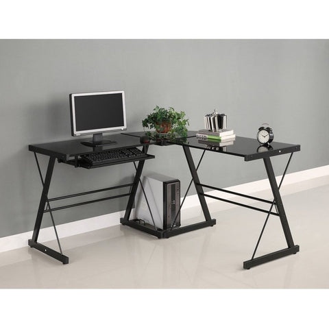 3pc Modern Glass Office Corner Desk with Keyboard Tray