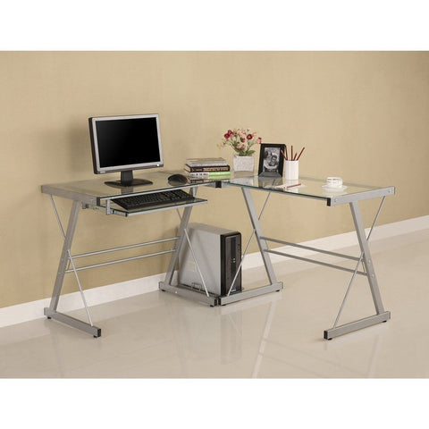 3pc Modern Glass Office Corner Desk with Keyboard Tray