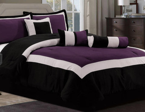 7 pc Modern Design Burgundy and Black Cozy Comforter Set, Size CalKing