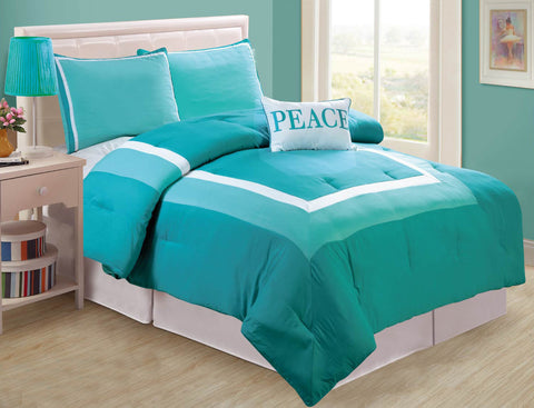 5 pc Kid's Twin Comforter Set with 'Peace' Accent Pillow, Color Blue