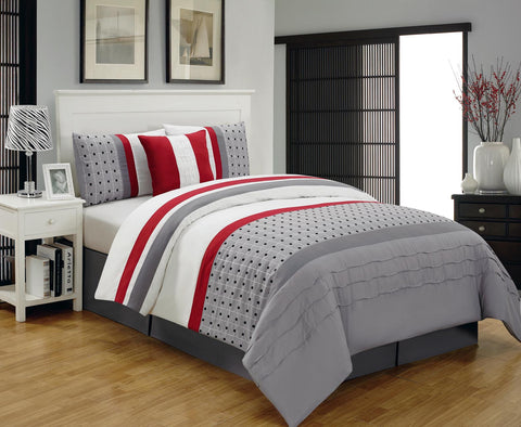 5 pc Doted Design Red and Grey Luxury Comforter Set