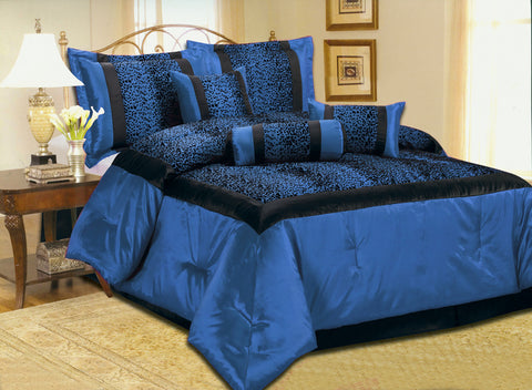 7 pc Zebra Pattern Comforter Set Color Blue