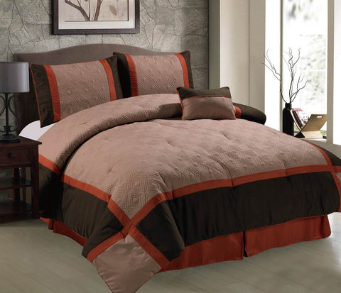 7 pc Modern Design Patchwork Comforter Set Color Coffee