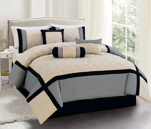 7 pc Modern Design Patchwork Comforter Set Color Coffee