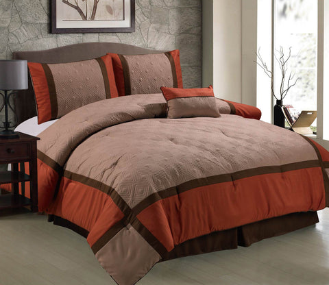 7 pc Modern Design Patchwork Comforter Set Color Coffee