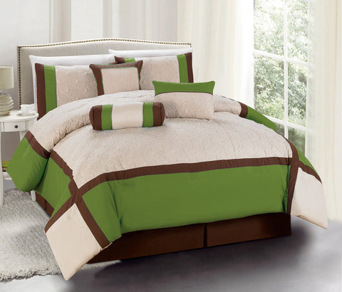 7 pc Modern Design Patchwork Comforter Set Color Coffee