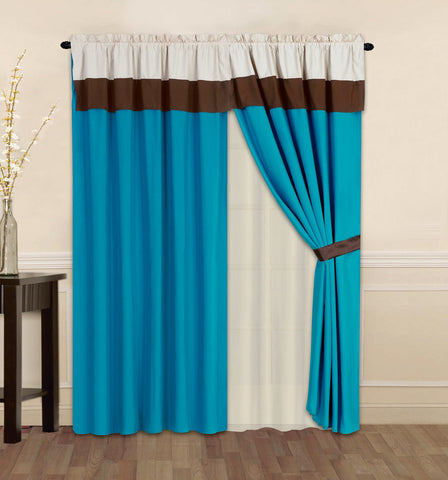 4 pc Turquoise Curtain Set