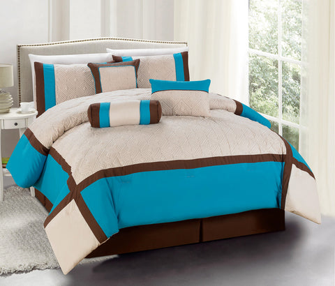 7 pc Modern Design Patchwork Comforter Set Color Coffee