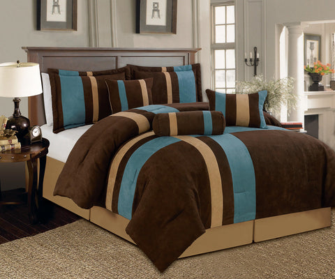 7 pc Lush Reham Aqua Micro Suede Patchwork Comforter Set