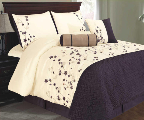 7 pc Blue Floral Embroidery Detailed Comforter Set