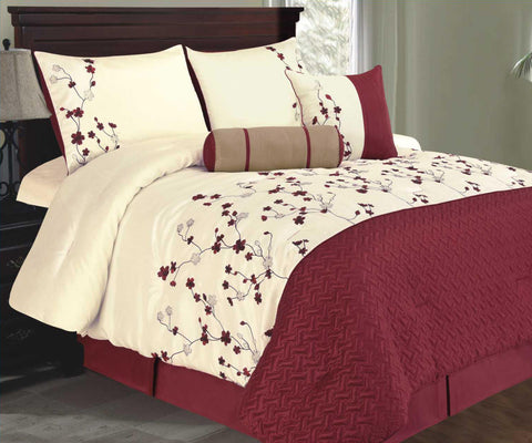 7 pc Blue Floral Embroidery Detailed Comforter Set