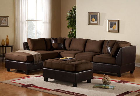 3 pc Modern Microfiber Faux Leather Sectional Sofa Chaise and Ottoman - Chocolate